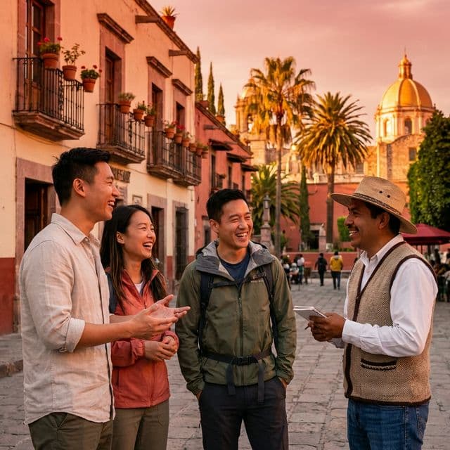 Travelers with bilingual guide