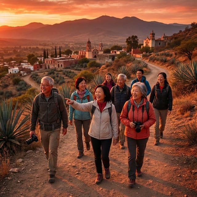 Travel group exploring Mexico